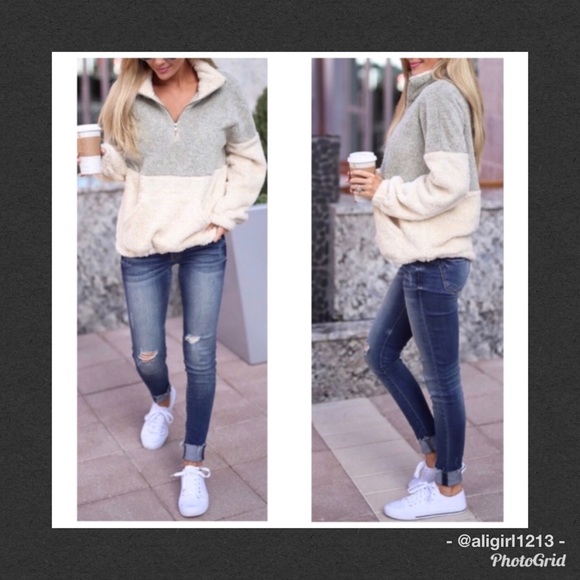 Sweaters - LAST 2 - Taupe & Cream Pullover